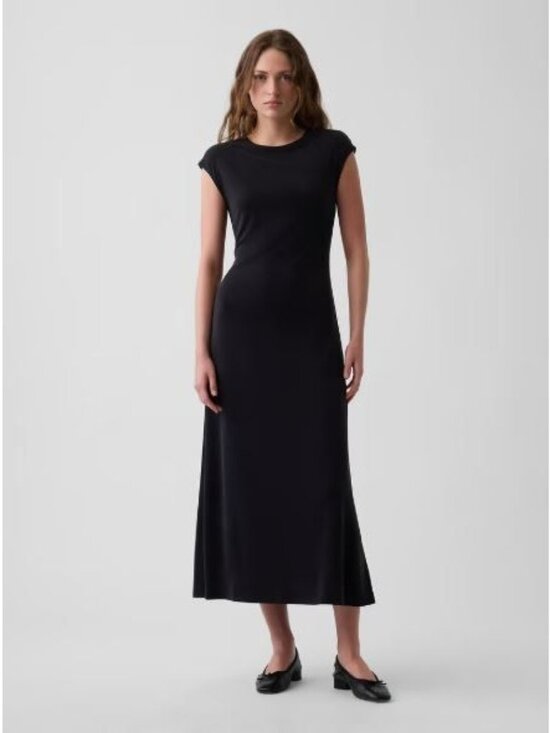 GAP Dresses & Skirts - Gap Maxi Dress Size XS Black Cap Sleeve V-Neck Straight Hem
